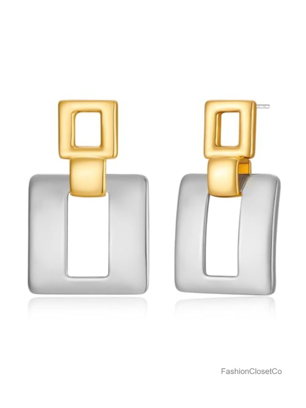 Geometric Square Dangle Drop Earrings Brass Hypoallergenic Women